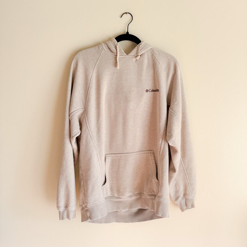 Columbia Beige Cream Hooded Sweatshirt Mens Medium Work Hoodie Gorp Outdoor